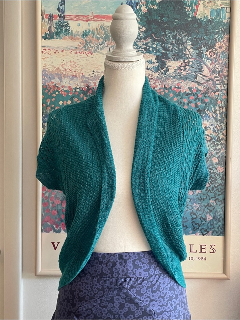 Vintage Y2K Teal Blue Bolero Sz M Cropped Cardigan Cottagecore Boho Rue 21